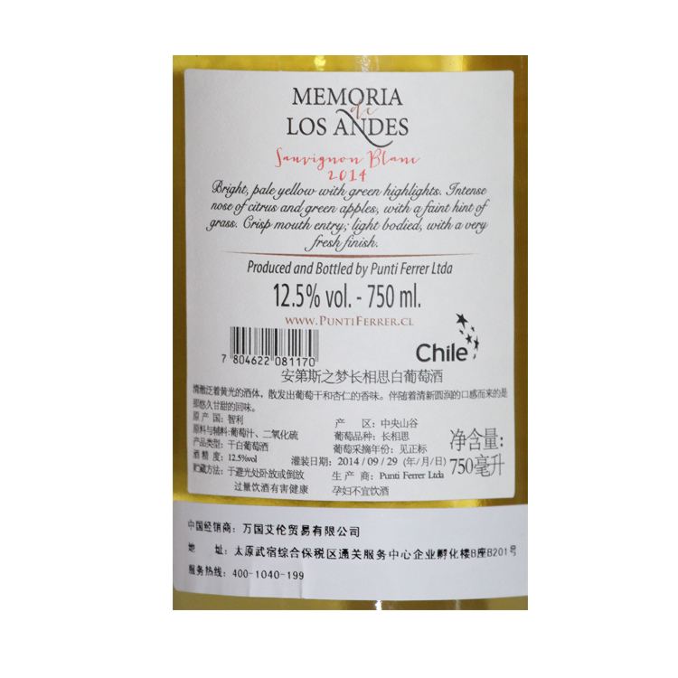 安第斯之梦长相思干白葡萄酒